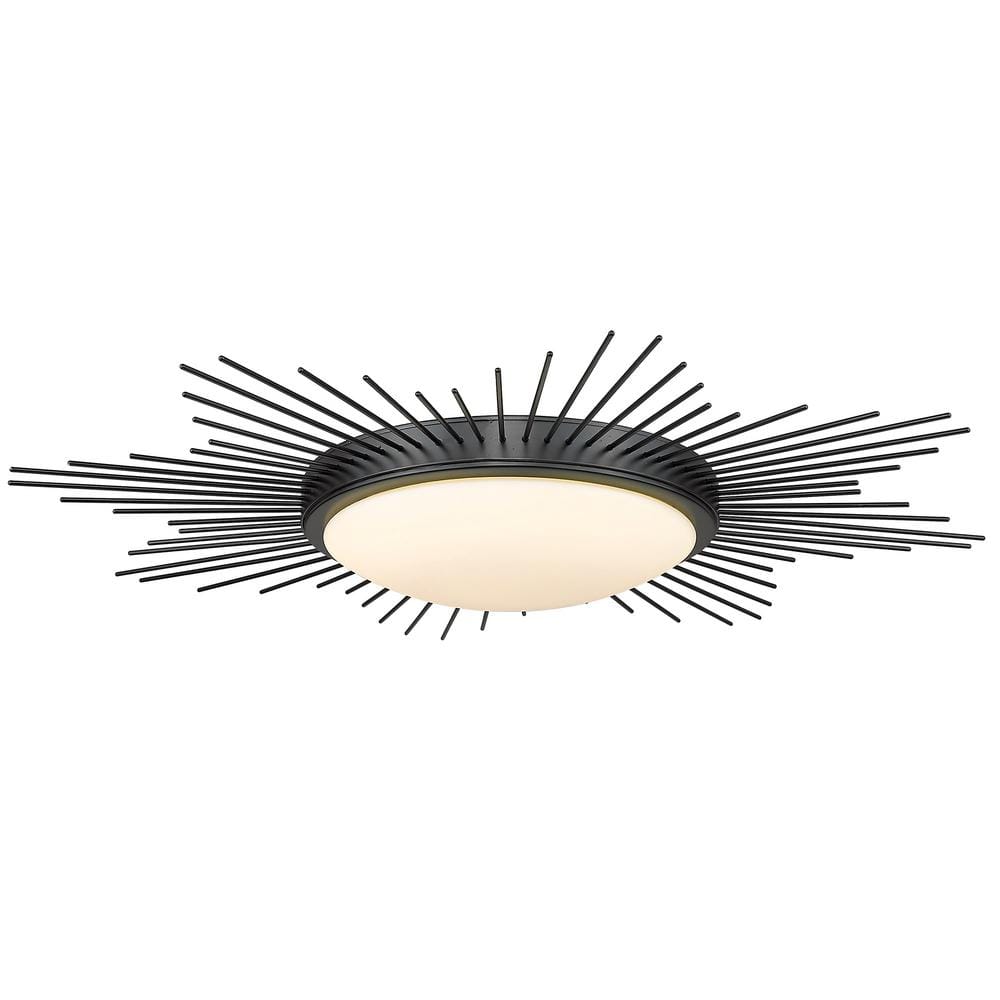 Matte Black Sunburst LED Flush Mount with Opal Glass Shade