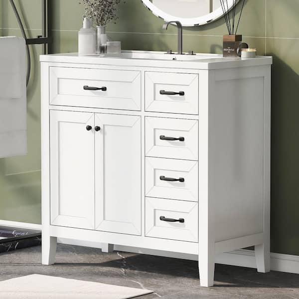 Staykiwi 36 in. W x 18.1 in. D x 35.7 in. H Single Sink Freestanding Bath Vanity in White with White Ceramic Top
