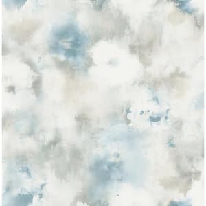 Watercolor Bloom Metallic Silver, Off-White, and Sky Blue Paper Strippable Roll (Covers 56.05 sq. ft.)