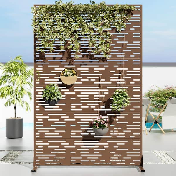 Dovelina 47 in. x 72 in. Dark Brown Textured Metal Garden Screens Outdoor Privacy Screen