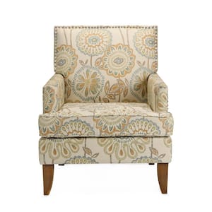 Modern Yellow and Beige Fabric Armchair Living Room Leisure Sofa Accent Chair with Backrest and Armrest