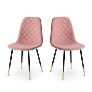 Pink Velvet Tufted Outdoor Dining Chair with Golden Color Metal Legs, for Living Room Patio Garden, Set of 2