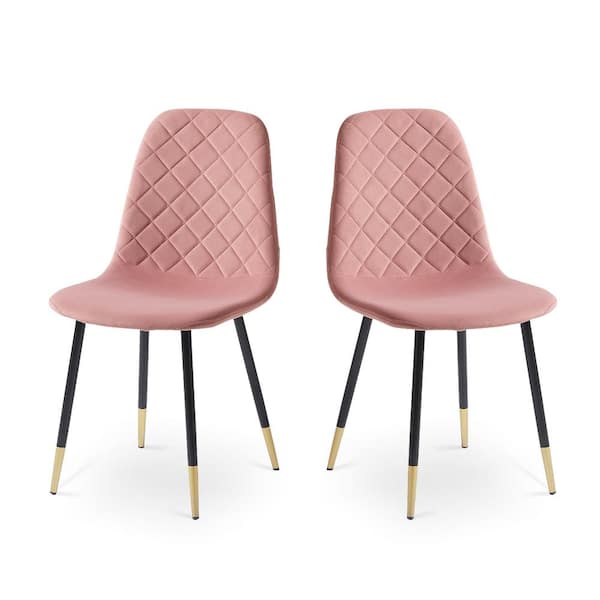 Unbranded Pink Velvet Tufted Outdoor Dining Chair with Golden Color Metal Legs, for Living Room Patio Garden, Set of 2
