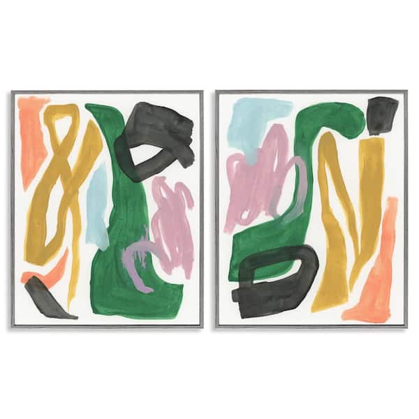 Stupell Industries Funky Abstract Squiggles by June Erica Vess 2 Pieces Gray Framed Abstract Giclee Art Print 20 in. x 16 in.