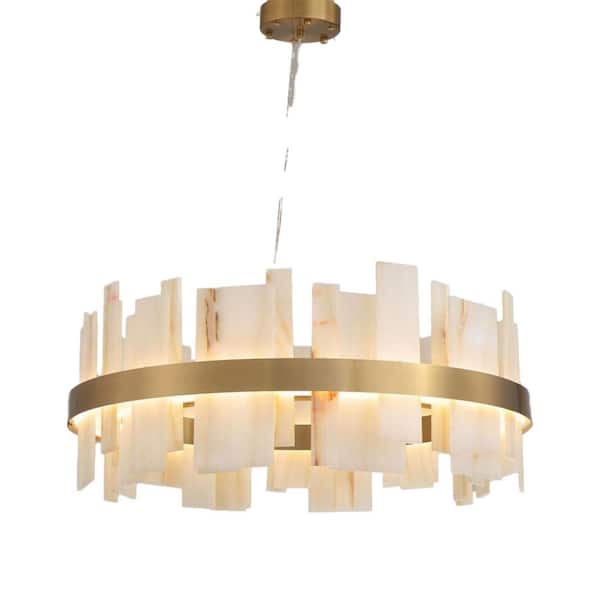 YUYI Modern Chandelier 31 in. 8-Lights Drum Gold Chandelier With Alabaster Shade, Chandelier for Dining Room, Living Room