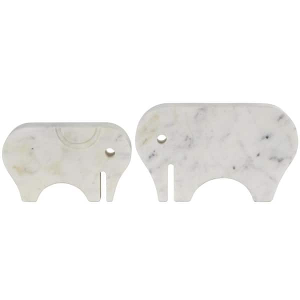 Litton Lane White Marble Rounded Abstract Elephant Sculpture with Gray Marble Veins and Cutouts (Set of 2)