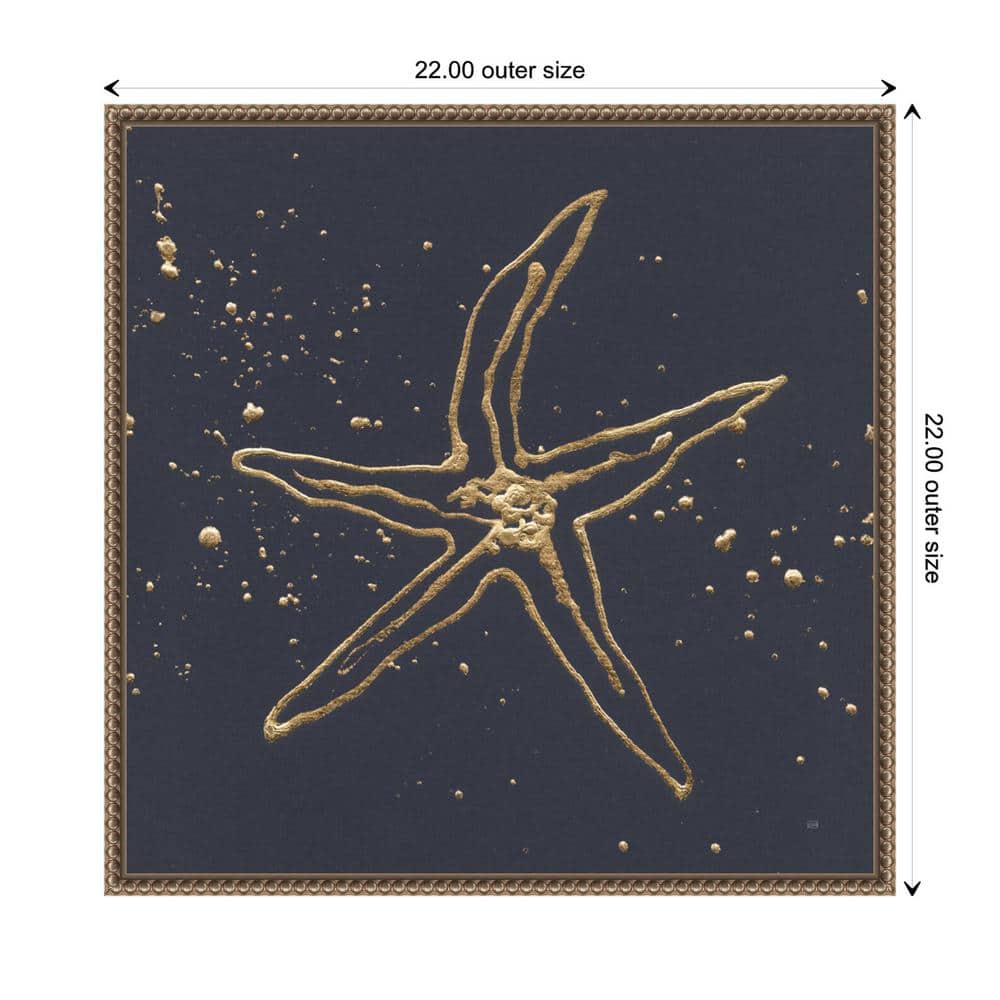 22"x22" Gold Starfish II Coastal Canvas Wall Art with Bronze Frame