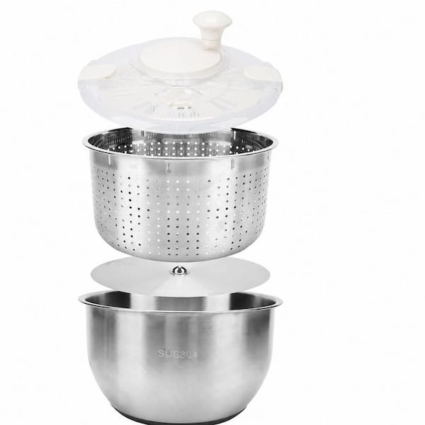 Large Stainless Steel Salad Spinner with 6 L Capacity and PP Cover for Lettuce, Fruits and Vegetables