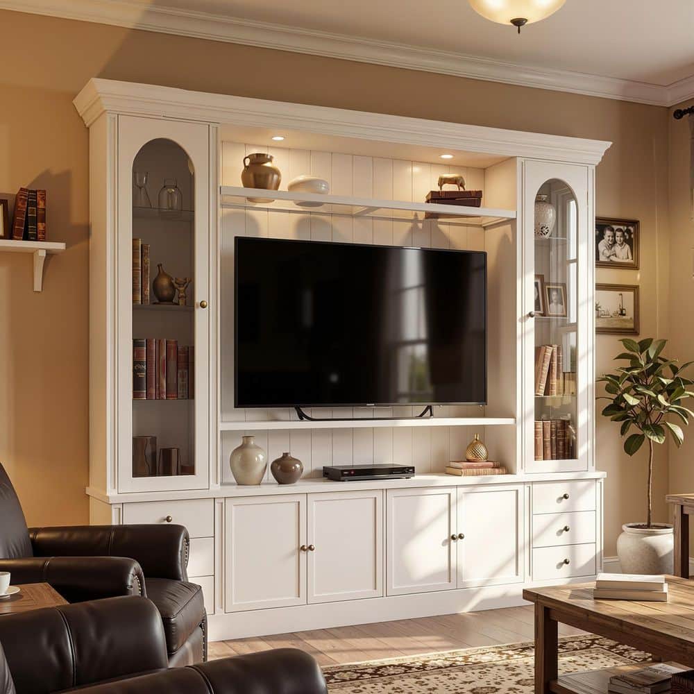FUFU&GAGA White TV Stand Entertainment Center Fits TVs up to 60 in