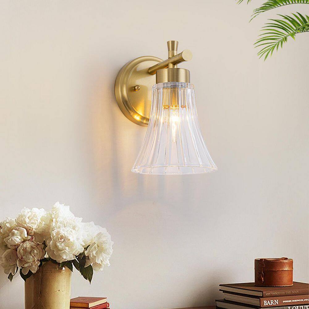5.91 in. 1-Light Vintage Brass Bathroom Vanity Light with Clear Striped Flared Glass Shade price history on PriceWatchPro