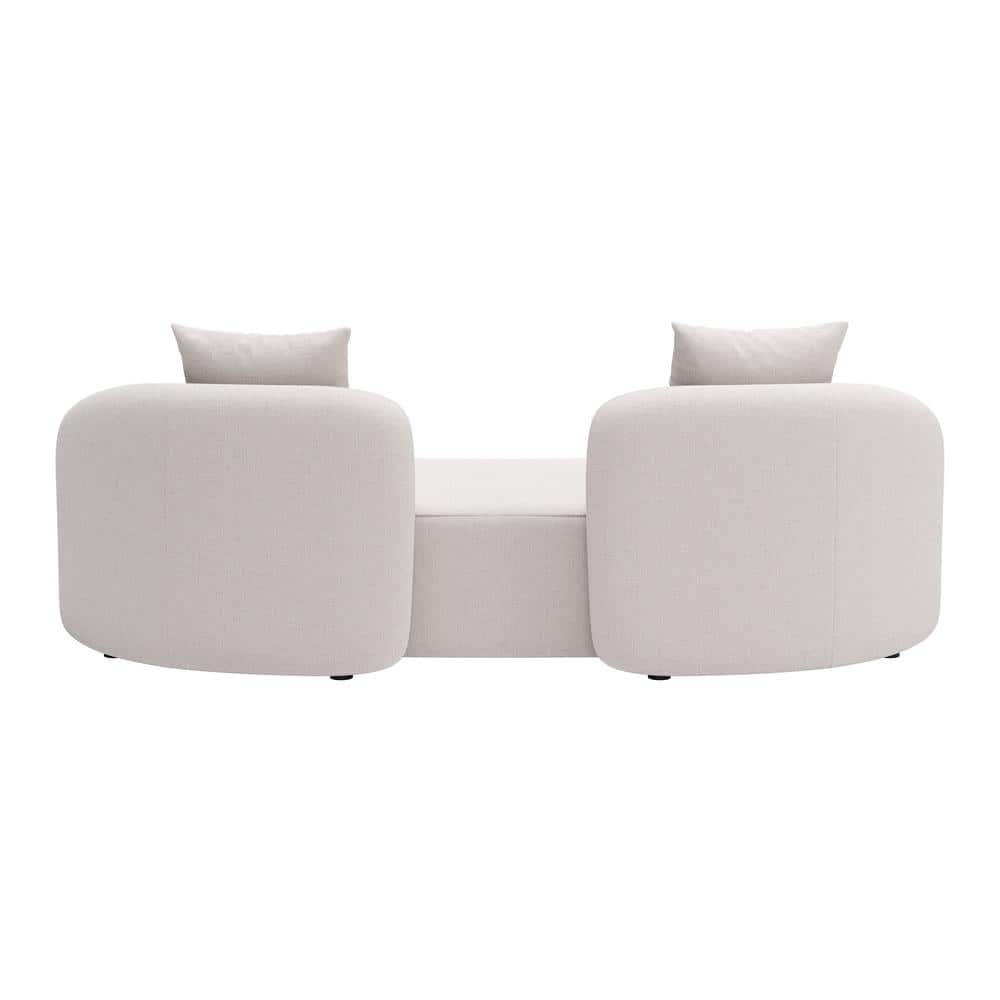 Beige Curved Three-Seat Outdoor Loveseat with Cushions