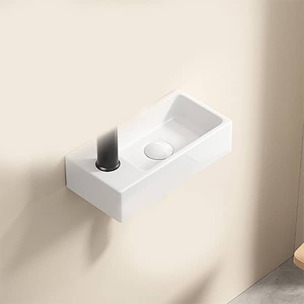 14.17 in. x 7.09 in. Wall Mounted Bathroom Sink in Milk White Ceramic