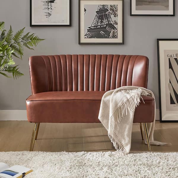 JAYDEN CREATION Vittoria Modern 47 in. Brown Loveseat with Metal Legs
