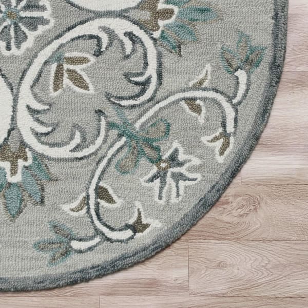 LR Home Suzy Radiant Teal/Gray 6 ft. Round Hand Hooked Mandala Medallion  Wool Area Rug 5220A1084D9348 - The Home Depot