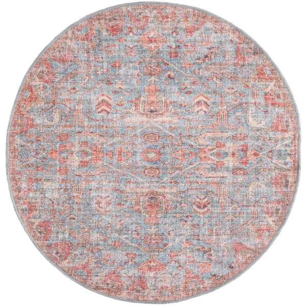 Nostalgia Olivia Antique Blue 4 ft. Round Machine Washable Area Rug