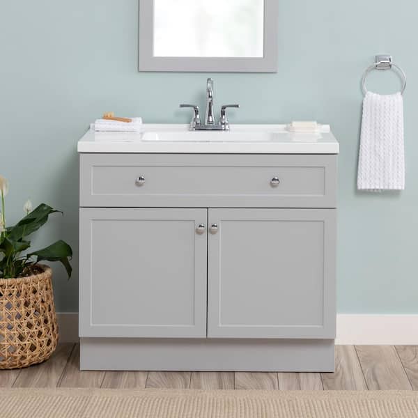 Glacier Bay Hartridge 37 in. Single Sink Pearl Gray Bath Vanity with White Cultured Marble Top (Assembled)