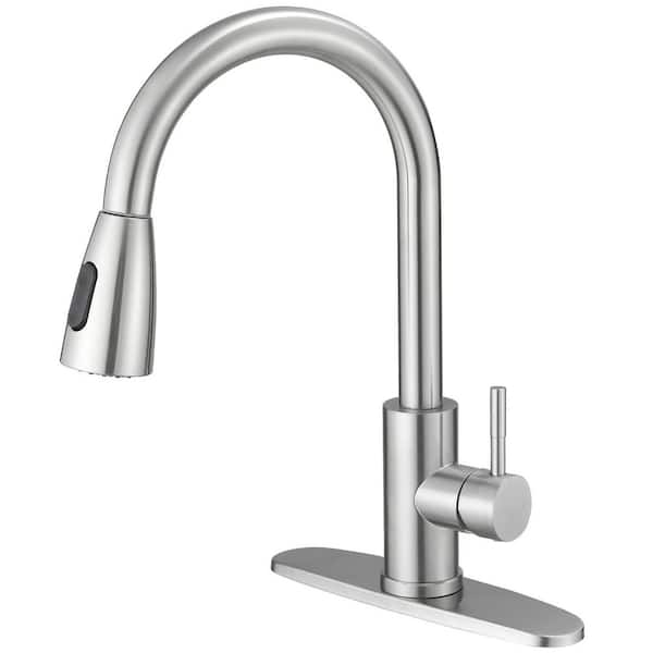 14.96 in. Single Handle Pull Down Sprayer Kitchen Faucet with 2-Spray 360° Spout Swivel in Spot Resist Brushed Nickel