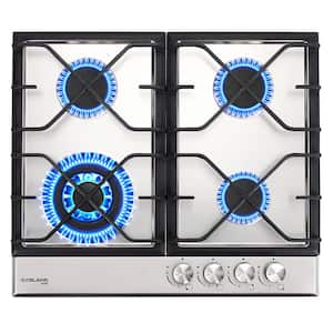 24 in. Recessed Gas Cooktop in Stainless Steel with 4-Sealed Burners, ETL