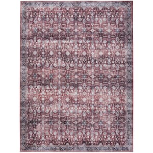 Machine Washable Brilliance Brick/Ivory 5 ft. x 7 ft. Floral Traditional Area Rug