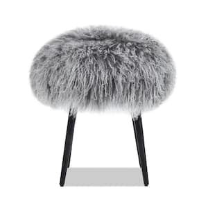 Jennifer Taylor 16 in. Mongolian Sheepskin Genuine Fur Gray Round Ottoman