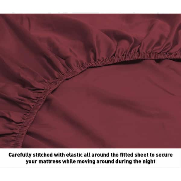 Satin Fitted Sheet, Twin Fitted Sheet Only, 1 - Piece Ultra Soft Deep Pocket Single Silk Bottom Bed Sheet Twin - Burgundy