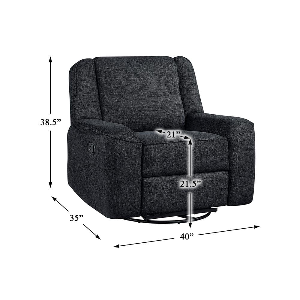Ebony Chenille Upholstered Swivel Recliner with Wood Frame