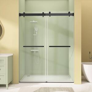 59 in. W x 76 in. H Frameless Glass Shower Door Bypass Double Sliding in Matte Black with 3/8 in. (10mm) Tempered Glass