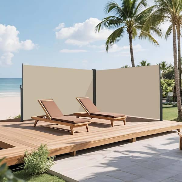 Unbranded 70.86 in. Metal and Polyester Garden Fence, Outdoor Retractable Side Screen Awning, Privacy Divider Screen Room Divider