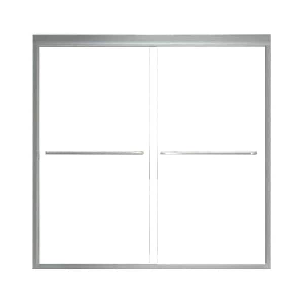 ANGELES HOME 60 in. W x 56 in. H Sliding Semi-Frameless Tub Door in Brushed Nickel Finish with 1/4 in. (6 mm) Clear Glass