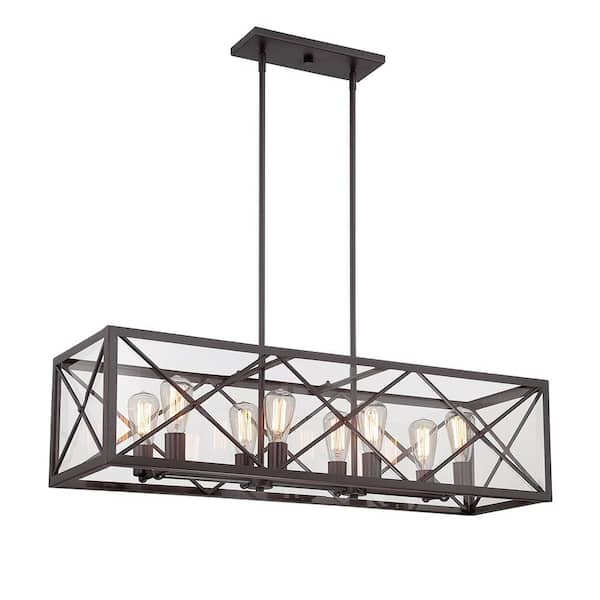 High Line 8-Light Satin Bronze Industrial Linear Chandelier for Kitchen Islands with No Bulbs Included