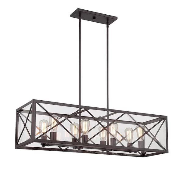 Designers Fountain High Line 60-Watt 8-Light Satin Bronze Pendant with Clear Glass Shade