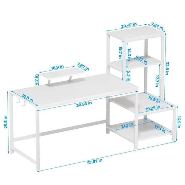 Ahfiwaso 58 Inch Office Desk with Printer Shelf Reversible Shelves