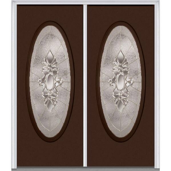 MMI Door 64 in. x 80 in. Heirloom Master Left-Hand Inswing Oval Lite Decorative Glass Painted Steel Prehung Front Door