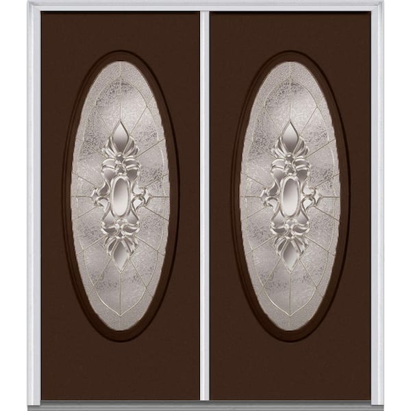 MMI Door 60 in. x 80 in. Heirloom Master Right-Hand Inswing Oval Lite Decorative Glass Painted Steel Prehung Front Door