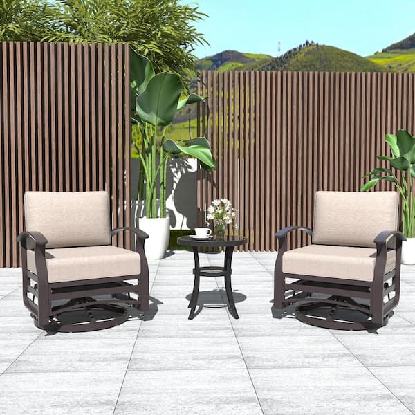 3-Piece Aluminum Swivel Outdoor Rocking Chair with Cushion Sand,Patio Conversation Set with Coffee Table,Garden,Backyard
