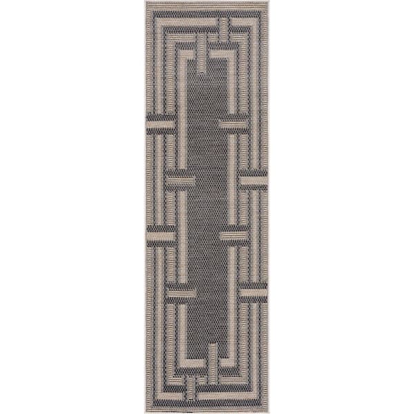 Bailey Black 2 ft. x 7 ft. Transitional Geometric Flat Weave Polypropylene Runner Indoor/Outdoor Runner Rug