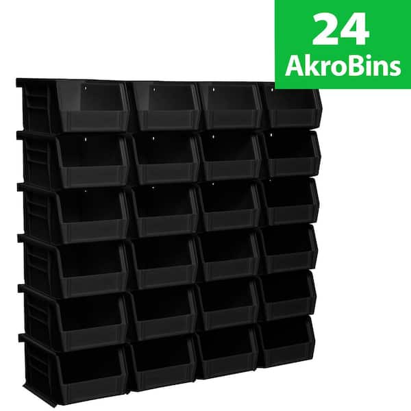 30210 Series, 4 1/8 in. D x 5 3/8 in. H x 3 in. W, Black Plastic Stackable Storage Bins Hanging Organizer, 24-Pack