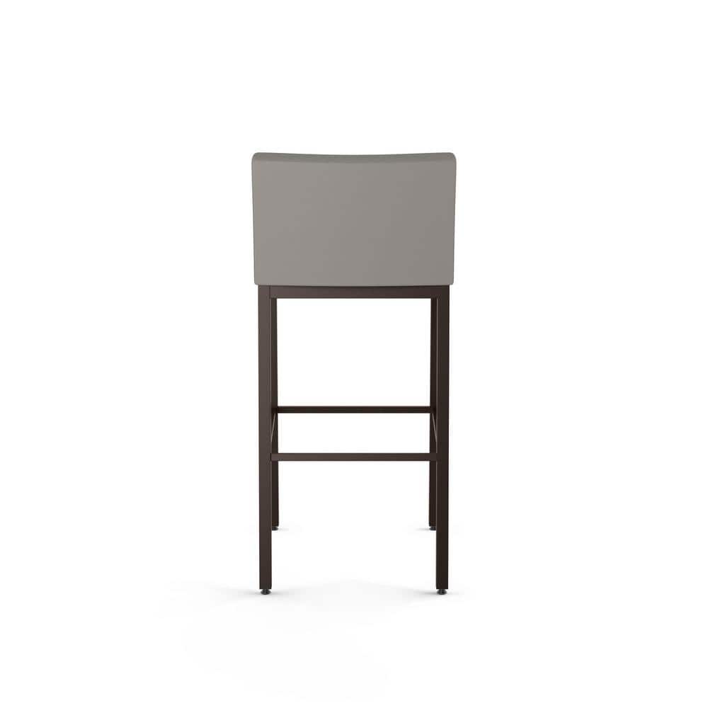 Taupe Gray Faux Leather Bar Stool with Dark Brown Metal Frame