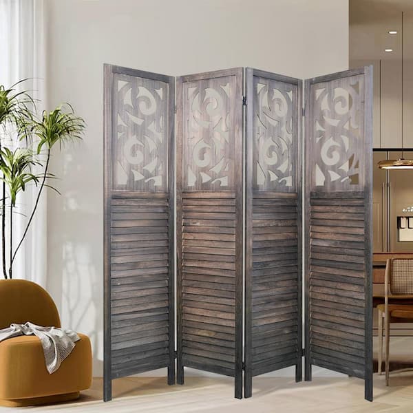 Zeus &amp; Ruta 6 ft. Rustic Brown Wood Folding Privacy Screen Room 