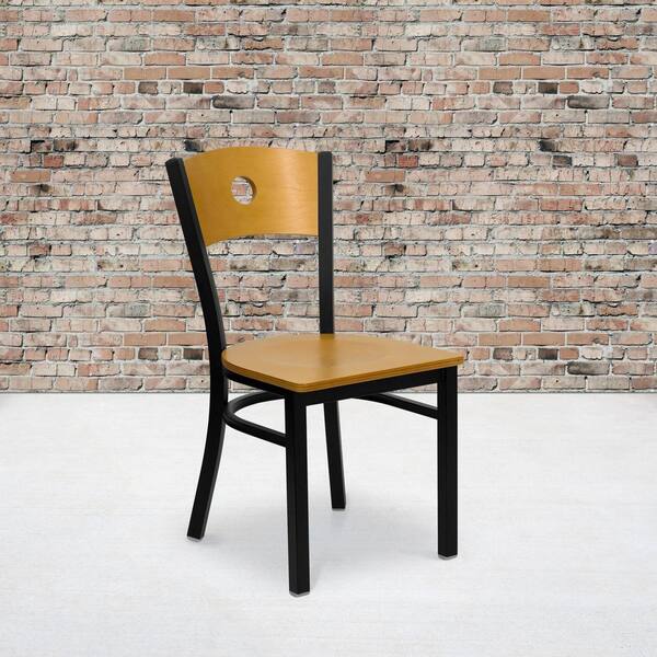 Flash Furniture Natural Wood Back Natural Wood Seat Black Metal