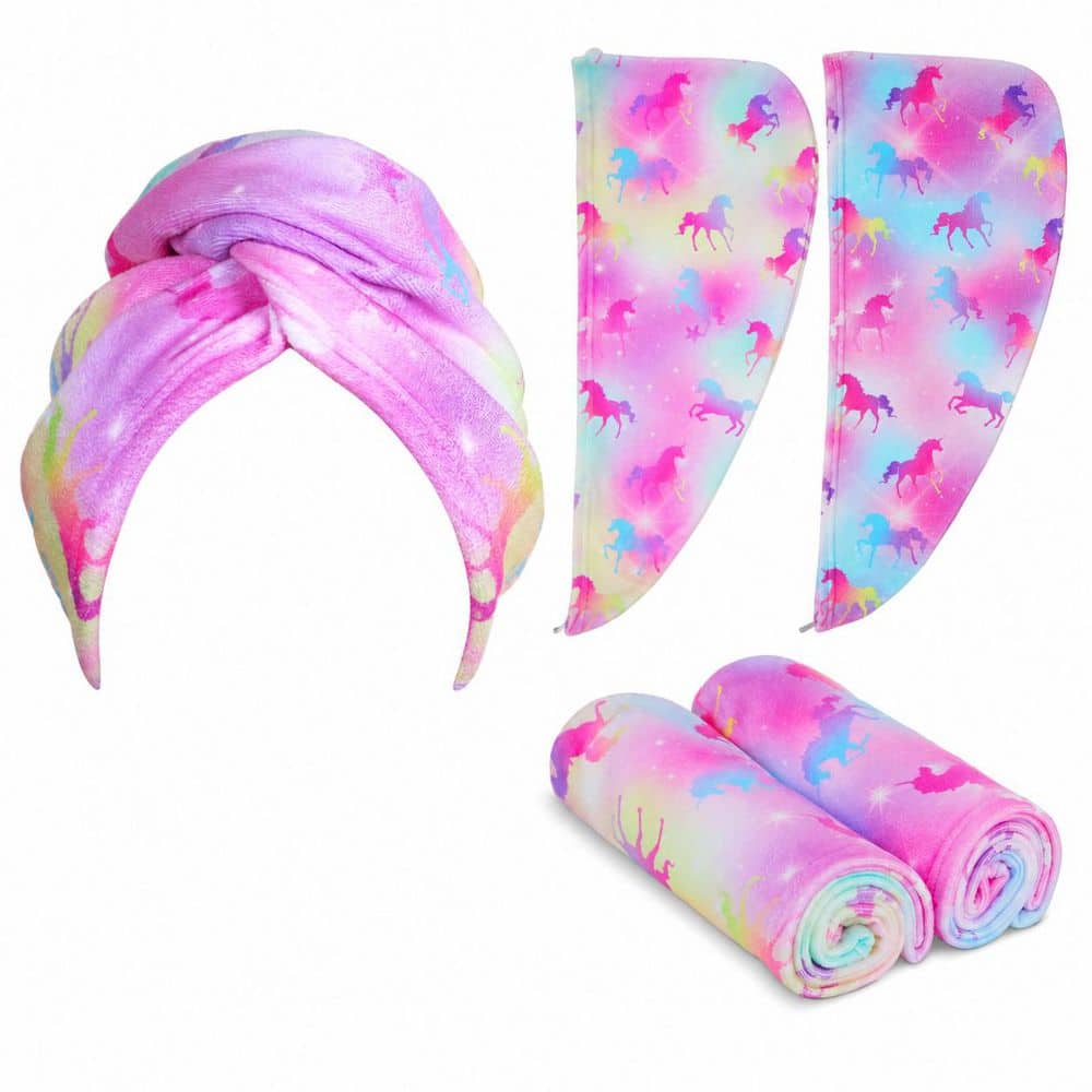 Pink Blue Unicorn Hair Towel Wrap 2-Pack for Kids with Button, Polyester Microfiber, 24 in L x 8.3 in W price history on PriceWatchPro