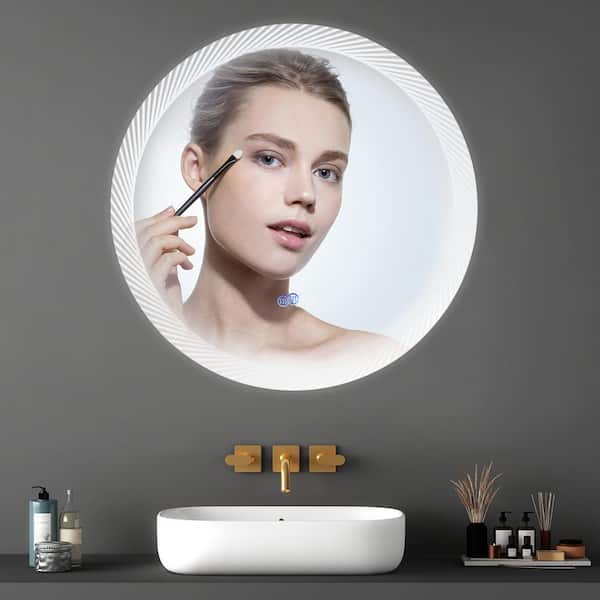Unbranded 24 in. W x 24 in. H Round Frameless Anti-Fog Dimmable Wall Bathroom Vanity Mirror in Silver