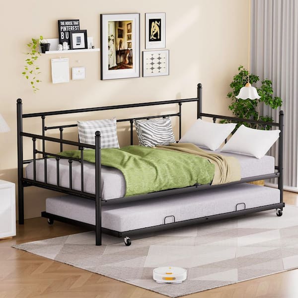 Black Metal Frame Standard Twin Daybed and Trundle Set