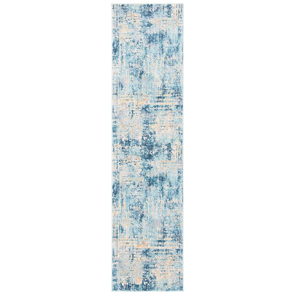 SAFAVIEH Aria 2 ft. x 8 ft. Ivory/Blue Distressed Runner Rug ARA585M-28 ...