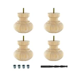 4 in. x 4-7/8 in. Unfinished Solid Hardwood Round Bun Foot (4-Pack)