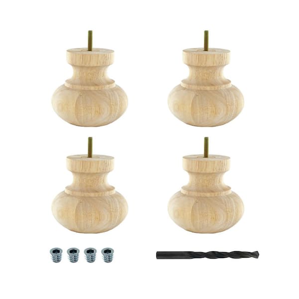 American Pro Decor 4 in. x 4-7/8 in. Unfinished Solid Hardwood Round Bun Foot (4-Pack)