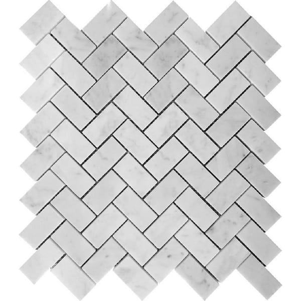 Apollo Tile White 4 in. x 5 in. Herringbone Polished Marble Mosaic Tile Sample (0.13 sq. ft./Piece)