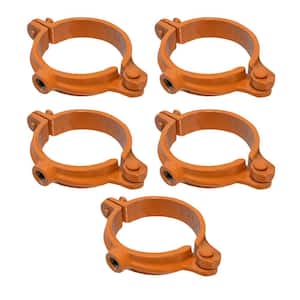 4 in. Hinged Split Ring Pipe Hanger, Copper Epoxy Coated Clamp with 7/8 in. Rod Fitting, for Hanging Tubing (5-Pack)