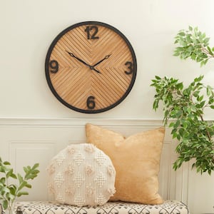 25 in. x 25 in. Brown Wood Carved Wall Clock