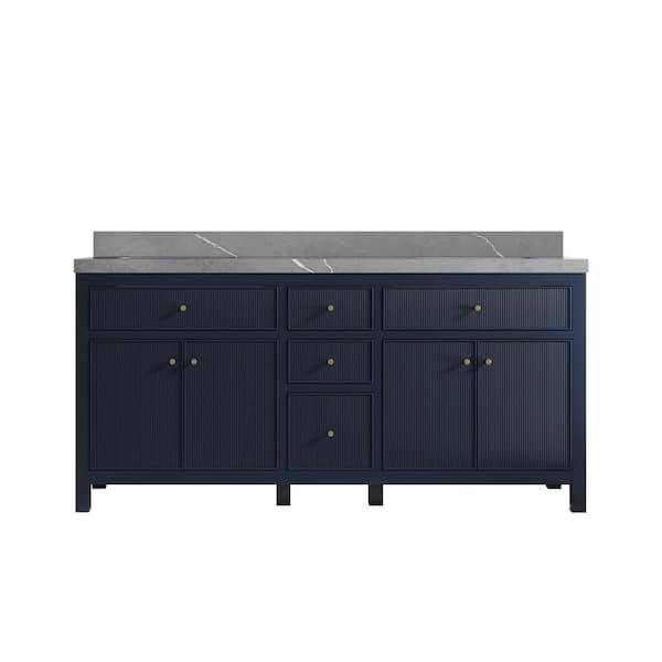 Willow Collections Sonoma 72 in. W x 22 in. D x 36 in. H Double Sink Bath Vanity in Navy Blue with 2 in. Piatra Quartz Top
